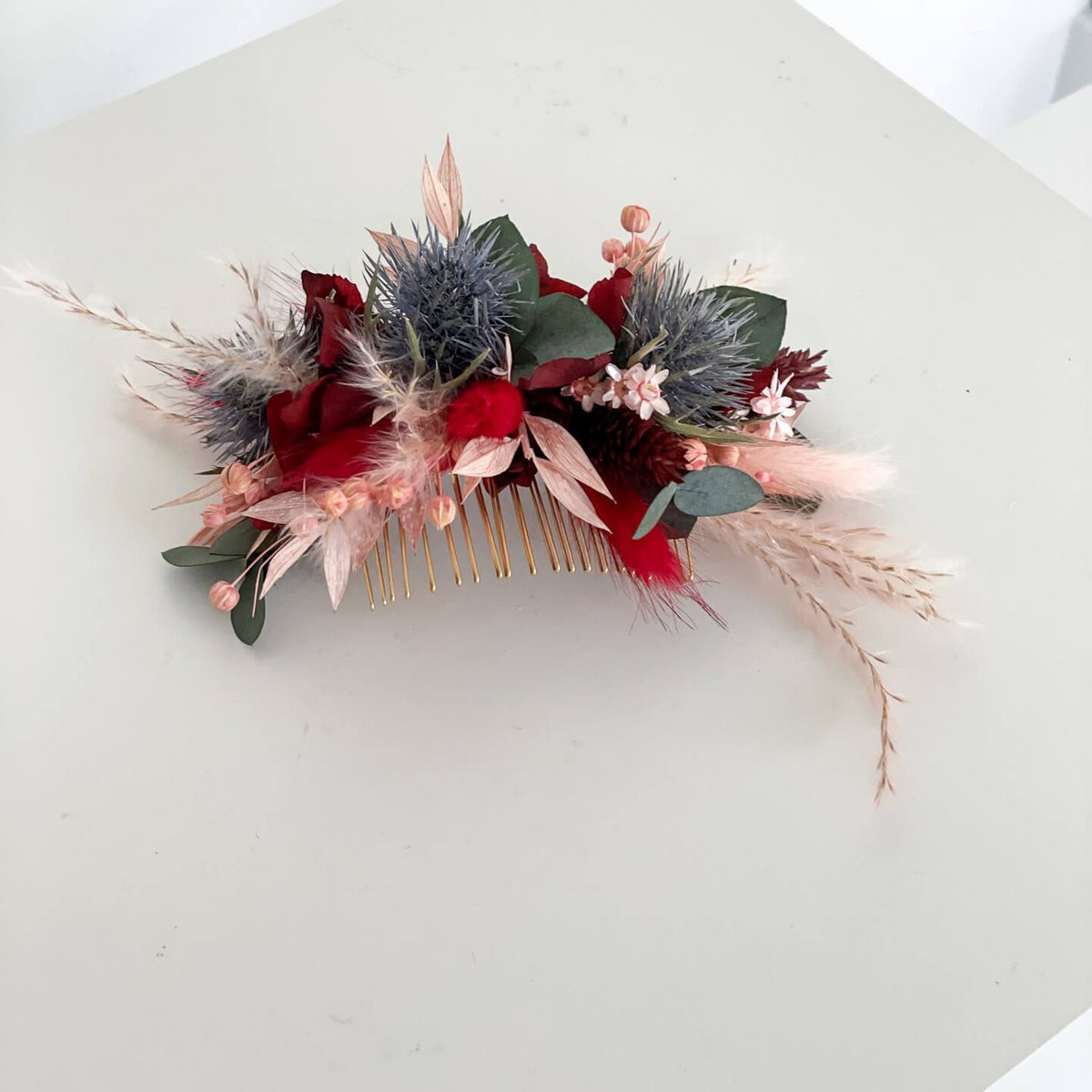 Haarkamm Trockenblumen Eukalyptus rosa rot | Outlet
