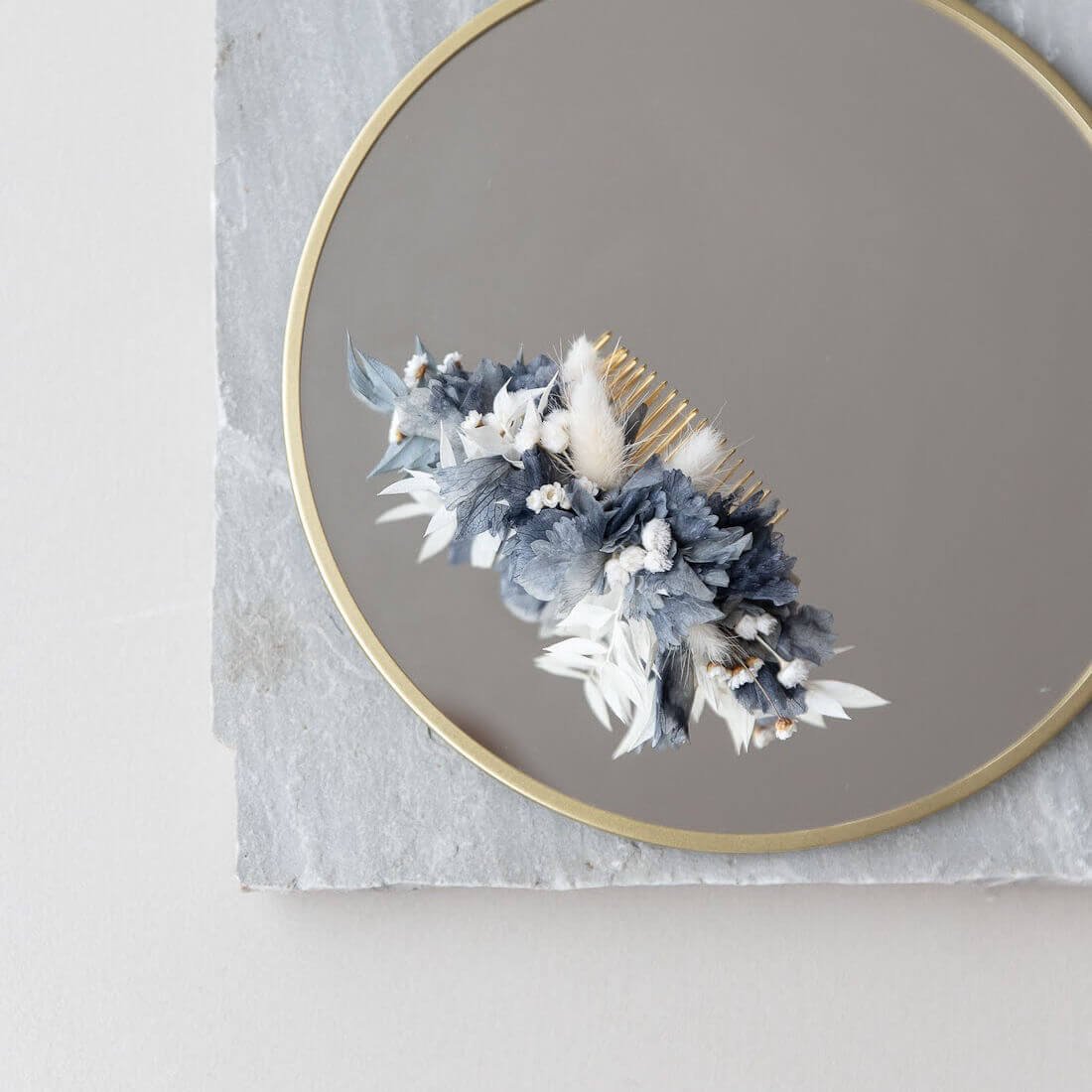 Hortensia Harmony: Haarkamm - Blau mit weißen Akzenten