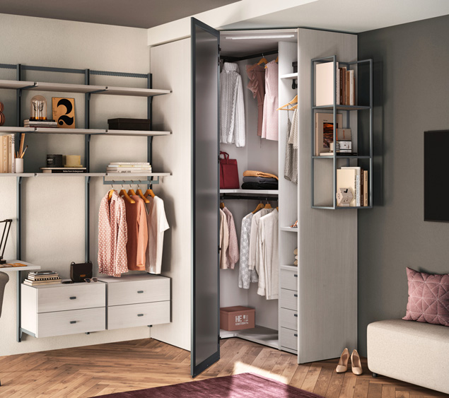 Jugendzimmer mit Begehbare Ankleide & modernes Bett