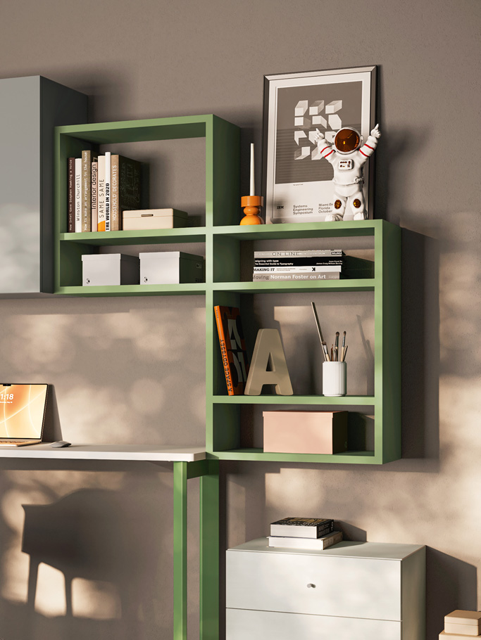 Jugendzimmer mit Schrank, offenem Modul & Schreibtisch