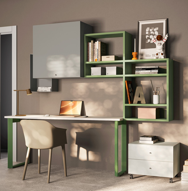 Jugendzimmer mit Schrank, offenem Modul & Schreibtisch