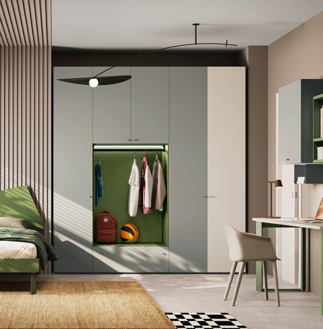 Jugendzimmer mit Schrank, offenem Modul & Schreibtisch