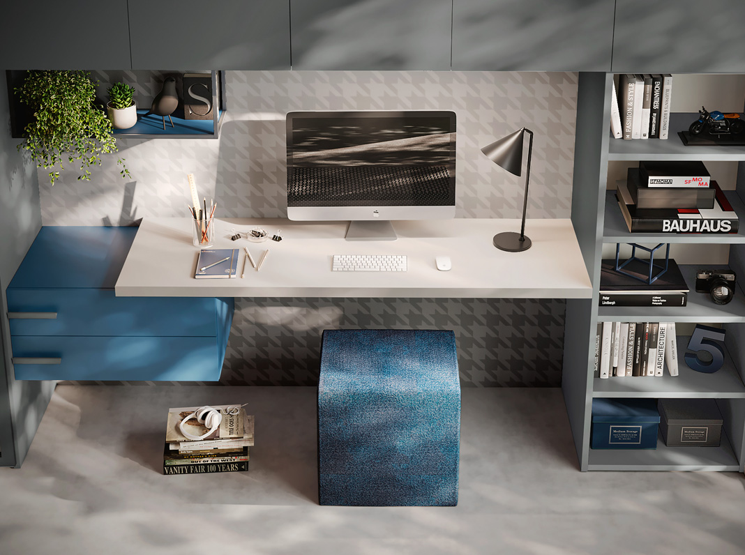 Jugendzimmer mit Brückenschrank mit Bett & Arbeitsplatz
