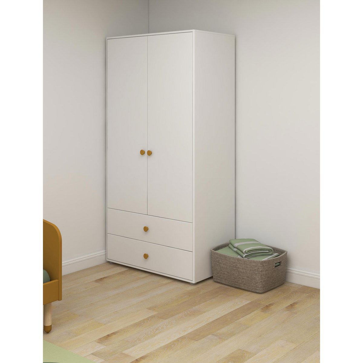 Kleiderschrank, 2 Türen + 2 Schubladen