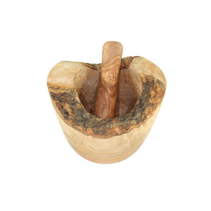 Mörser rustikaler Rand inkl. Stößel aus Olivenholz Ø 14 cm