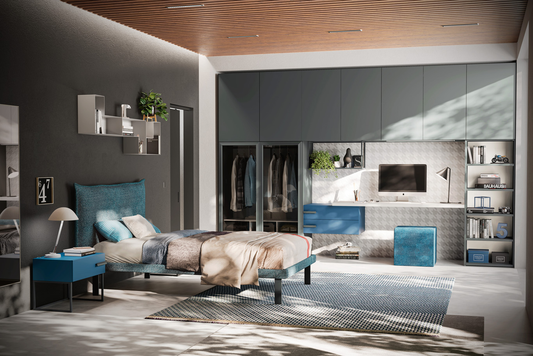 Jugendzimmer mit Brückenschrank mit Bett & Arbeitsplatz