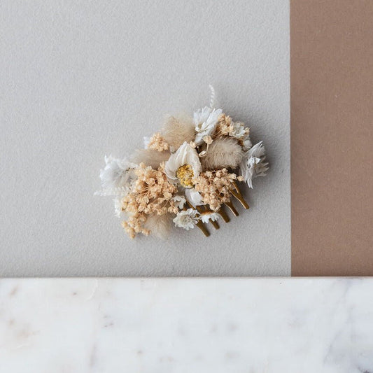 Haarkamm Trockenblumen natur beige Frühlingshaft